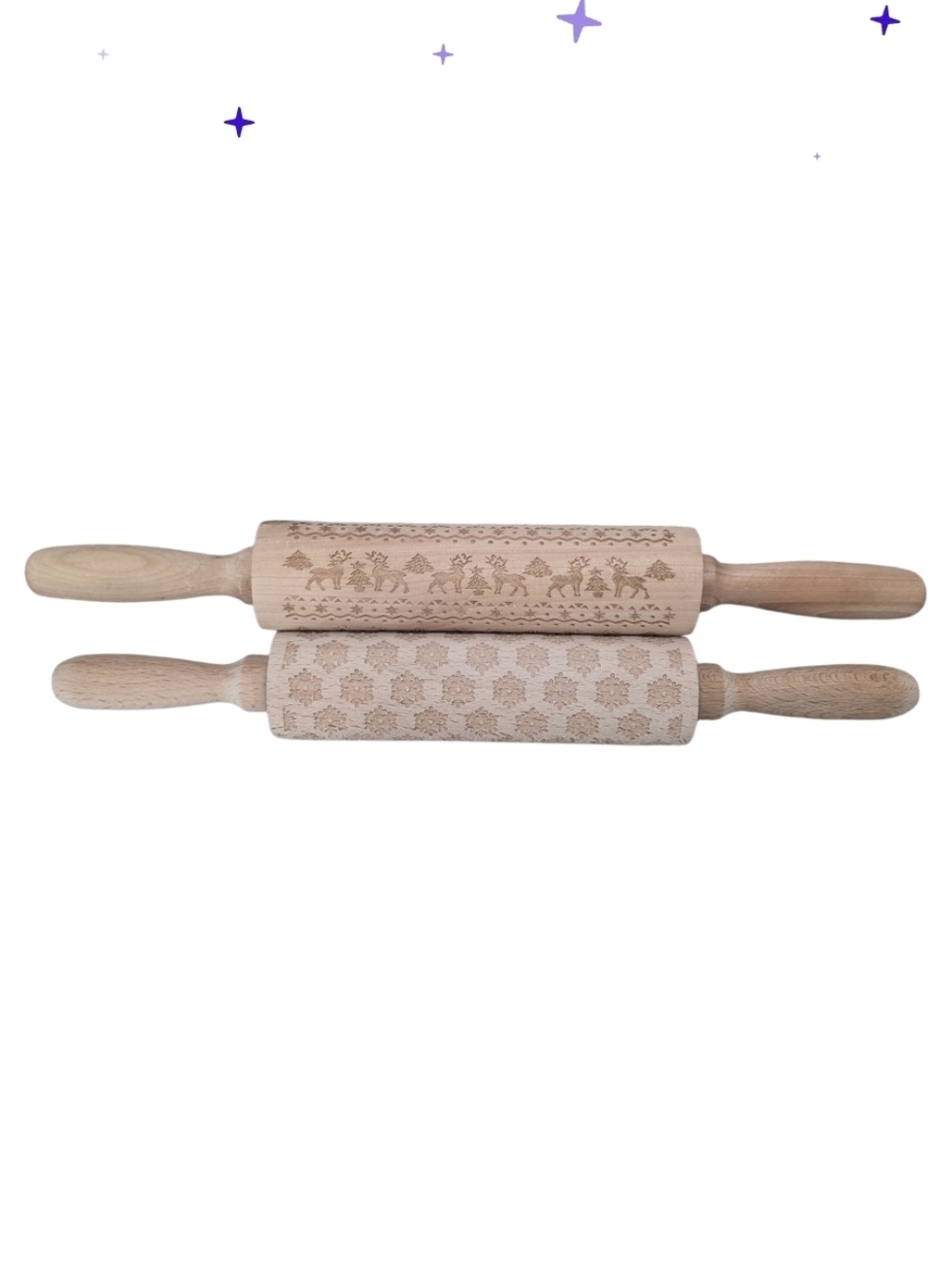 Engraved Wooden Rolling Pin  Snowflake Reindeer Pastry Embossing Tool Cookie 2